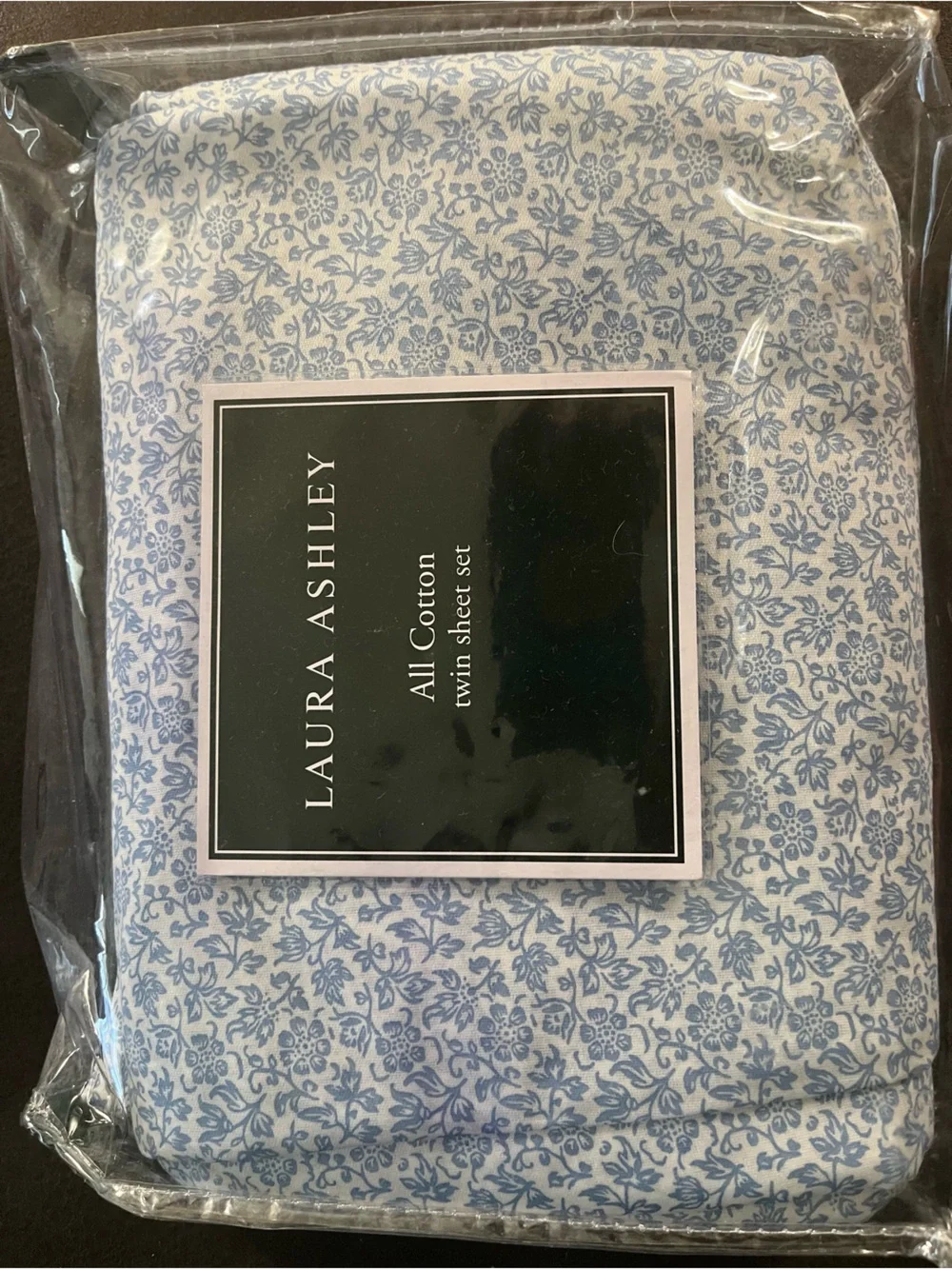 Laura Ashley Blue Floral All-Cotton Twin Sheet Set New